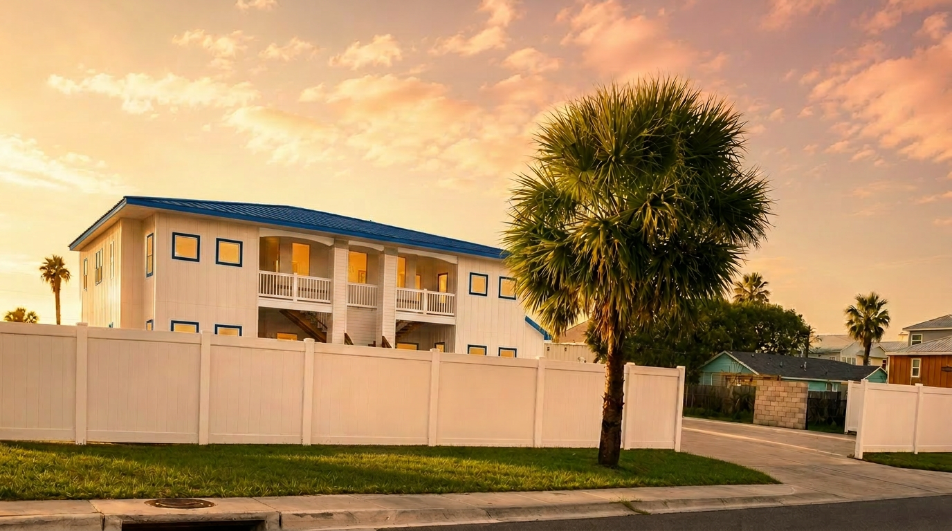 The 919 Building at sunset in Port Aransas, Texas